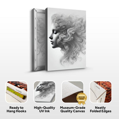 Soft Wave Beauty Wall Art canvas by Tailored Canvases; portrait of a woman with flowing hair on Tampa Home & Garden Store
