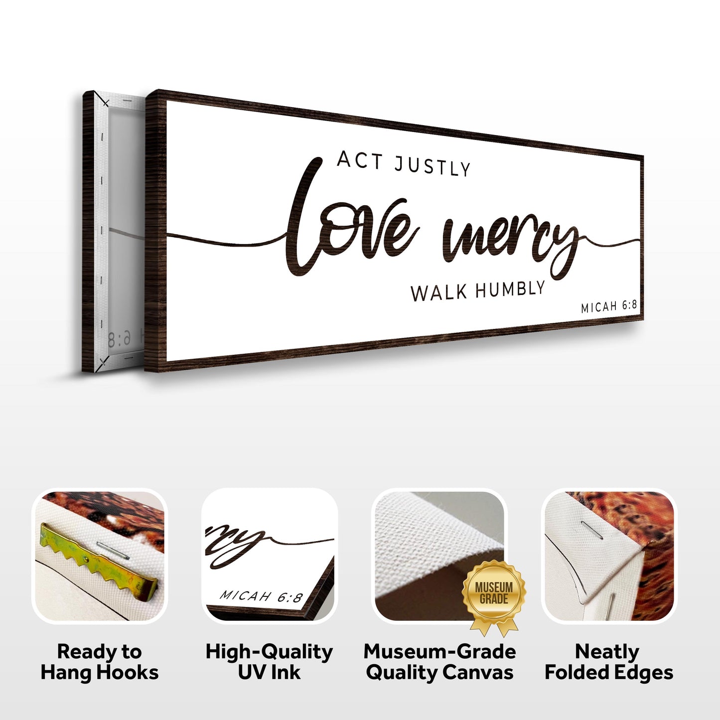 Act Justly Love Mercy Walk Humbly Faith Sign III canvas framed wood Tailored Canvases crafting canvas on Tampa Home & Garden Store