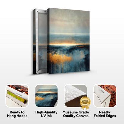 Cool Nature View Wall Art canvas, Tailored Canvases three-panel seascape in blue, gold and grey on Tampa Home & Garden Store