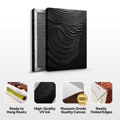 Modern Black Wave Wall Art canvas by Tailored Canvases with textured black waves and white lines on Tampa Home & Garden Store