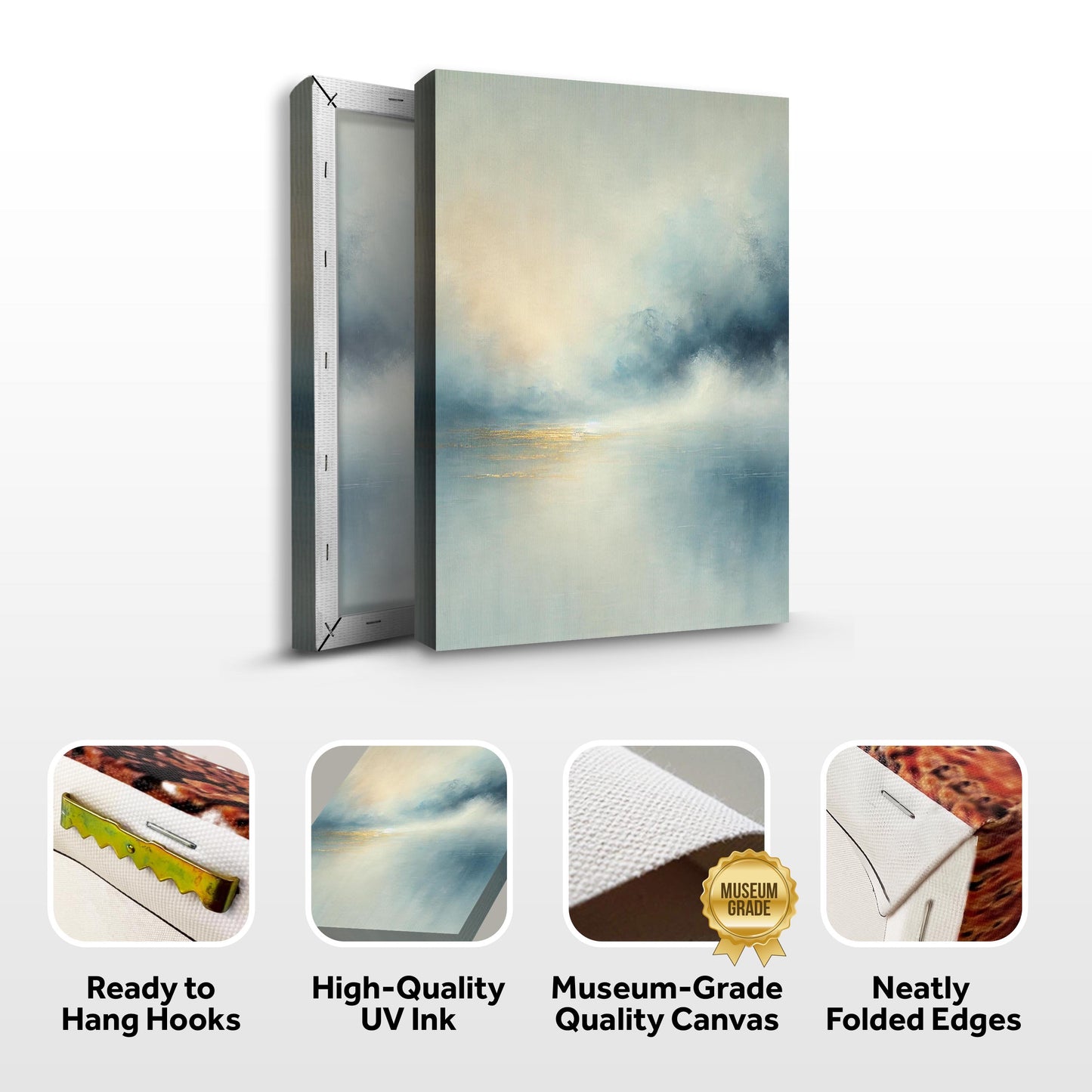 Abstract Calm Glow Wall Art canvas by Tailored Canvases in a soft blue and cream gradient on Tampa Home & Garden Store