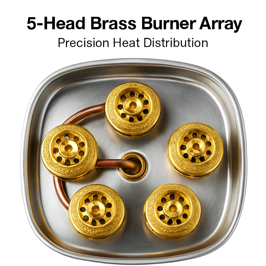 5-Head Brass Burner Portable Camping Stove with stainless steel base on Tampa Home & Garden Store