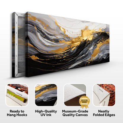 Modern Abstract Shadows Wall Art canvas by Tailored Canvases; grayscale swirls with gold accents on Tampa Home & Garden Store