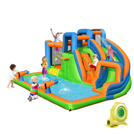 7-in-1 Inflatable Giant Water Park Bouncer with Dual Climbing Walls and 735W Blower - Tampa Home & Garden Store