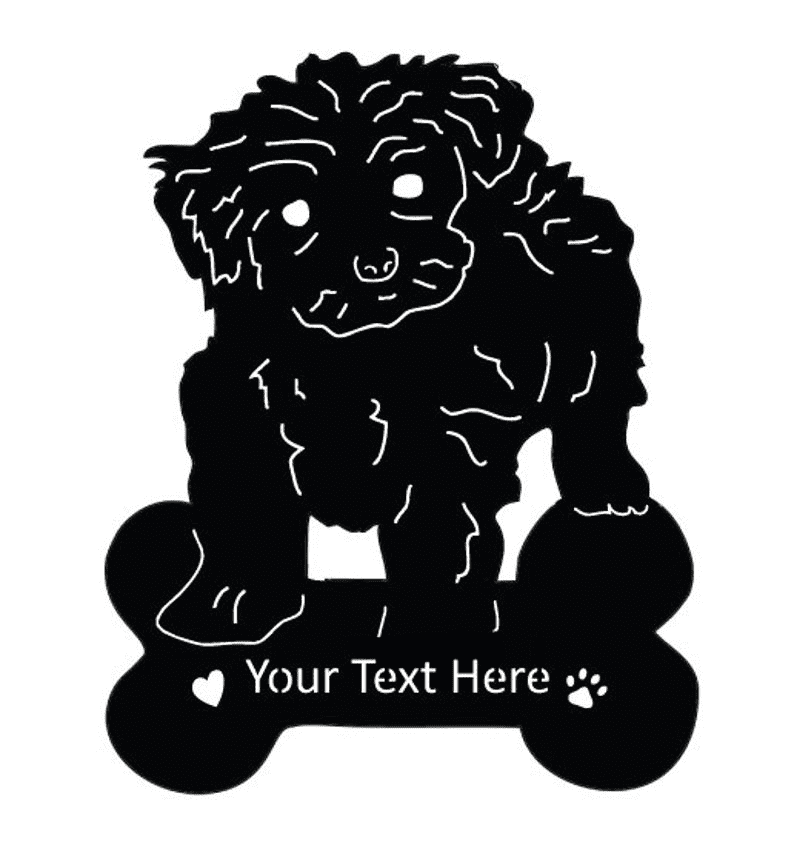 Toy Poodle memorial lawn ornament silhouette with bone base and customizable text on Tampa Home & Garden Store