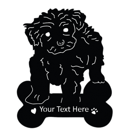 Toy Poodle memorial lawn ornament silhouette with bone base and customizable text on Tampa Home & Garden Store