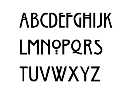 Mission Style house letters font sample in bold uppercase A–Z alphabet on Tampa Home & Garden Store