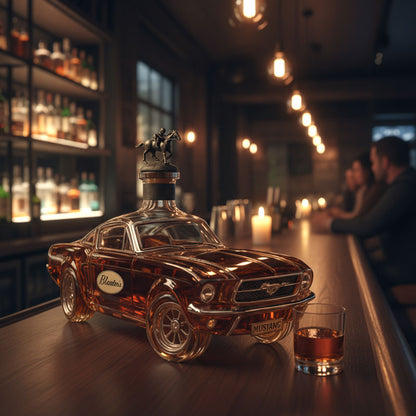 Mustang car whiskey decanter in amber glass with horse-top stopper Moktan Sabai decanters on Tampa Home & Garden Store