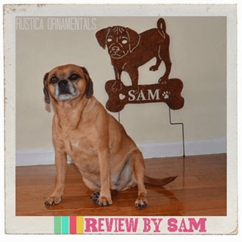 Puggle garden stake wall hanging brown metal silhouette SAM by Rustica Ornamentals on Tampa Home & Garden Store