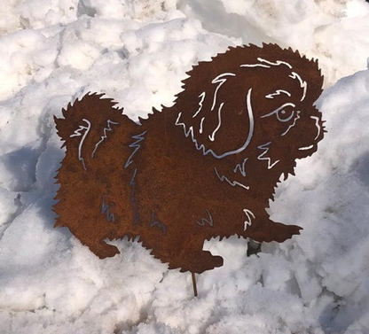 Pekingese rust metal garden stake lawn ornament Rustica Ornamentals on Tampa Home & Garden Store
