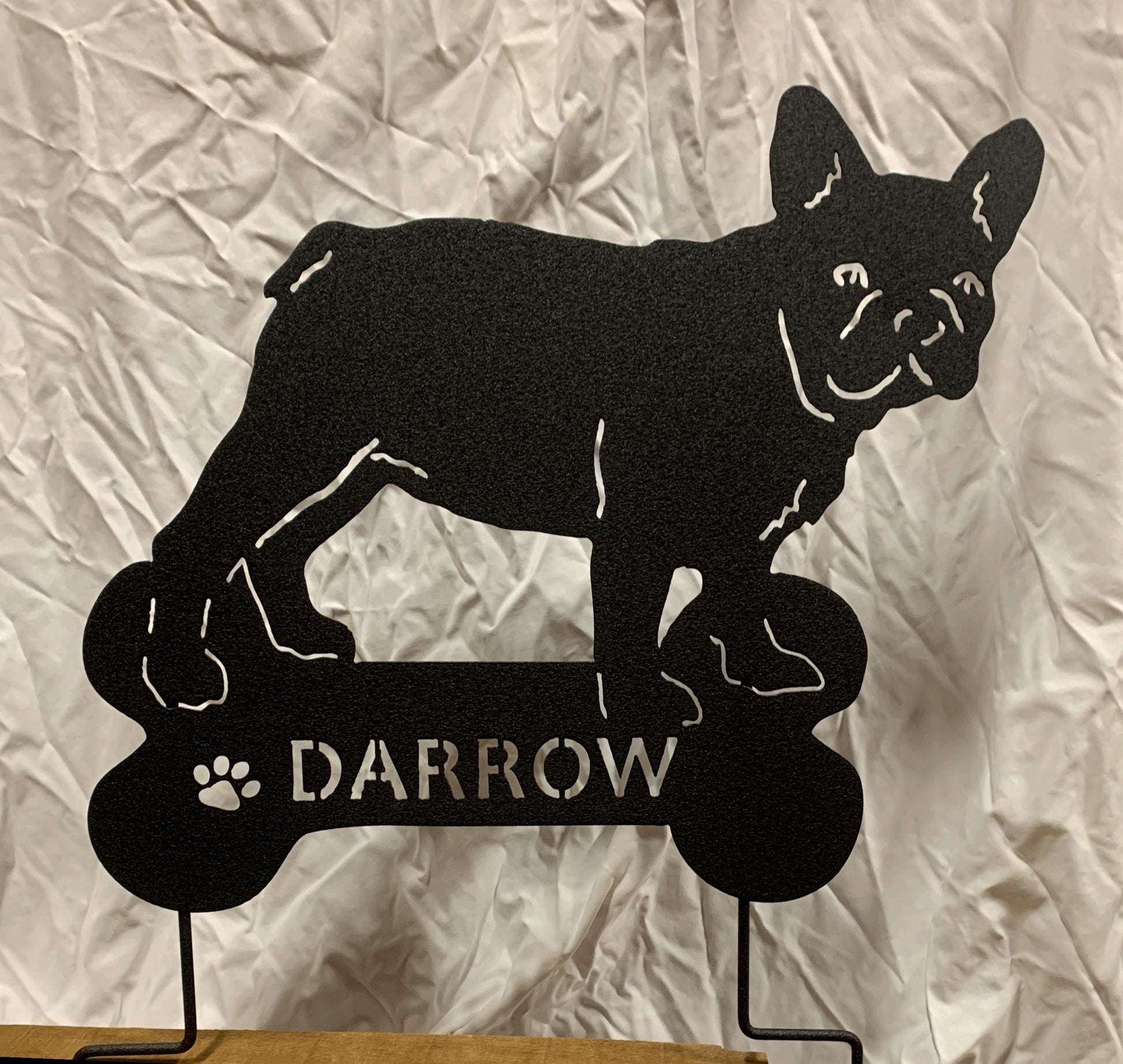 French Bulldog statue wall art, black metal silhouette by Rustica Ornamentals on Tampa Home & Garden Store