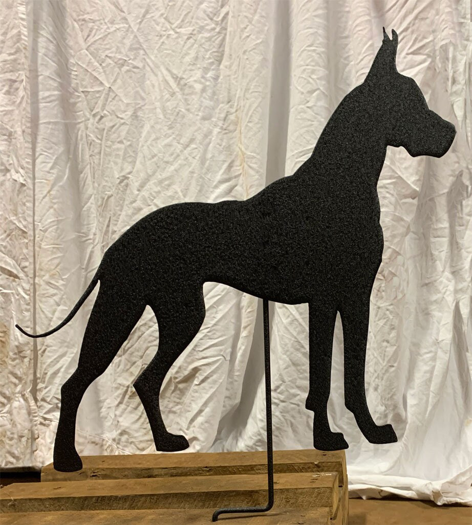 Great Dane garden stake silhouette, Rustica Ornamentals, black finish, lawn ornament on Tampa Home & Garden Store