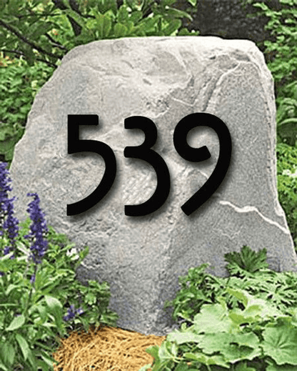 Mission Style house numbers set of 2 by Rustica Ornamentals, bold black digits 539 on a natural rock on Tampa Home & Garden Store