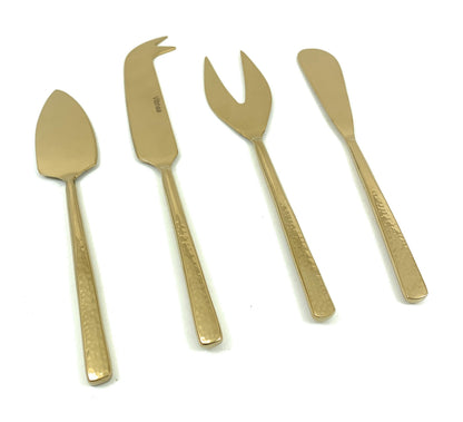 Vibhsa 4-piece stainless steel hammered cheese knife set with gold-tone handles on Tampa Home & Garden Store