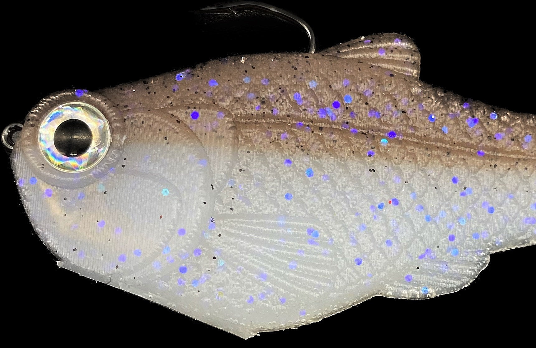 4.5in Nacho boot-tail soft swimbait tan with purple speckles by Bull Shad Swimbaits on Tampa Home & Garden Store