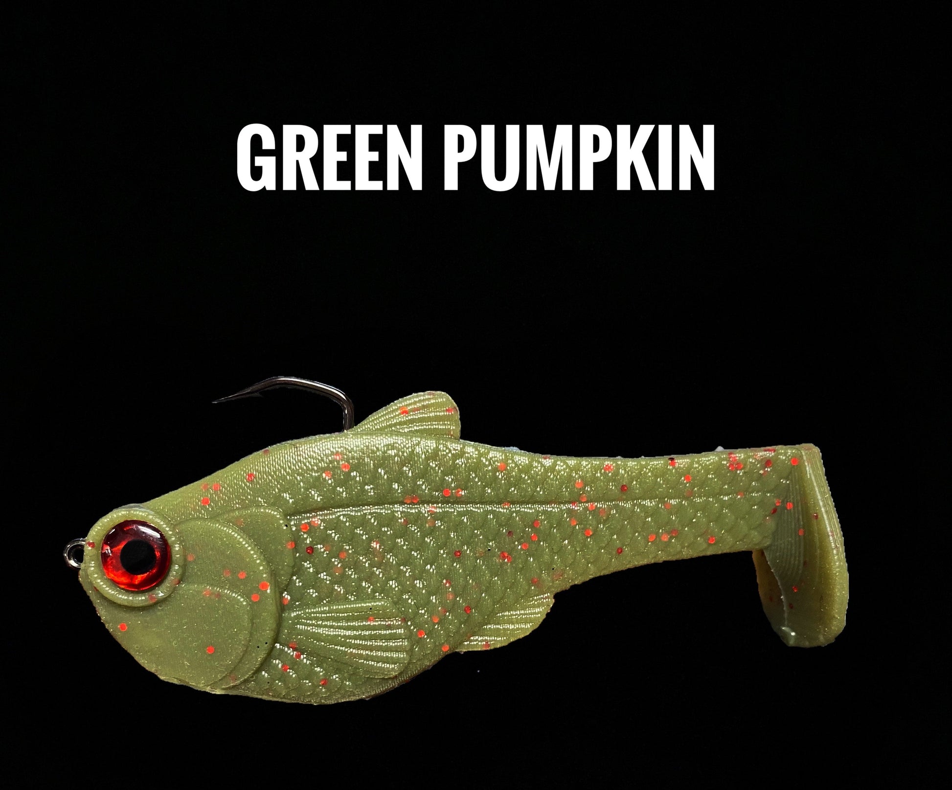 4.5 in Nacho boot-tail soft swimbait, olive green with red speckles by Bull Shad Swimbaits on Tampa Home & Garden Store