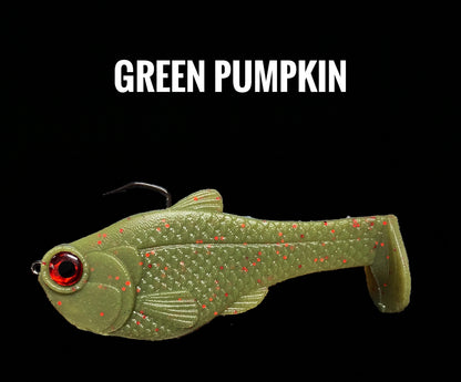4.5 in Nacho boot-tail soft swimbait, olive green with red speckles by Bull Shad Swimbaits on Tampa Home & Garden Store