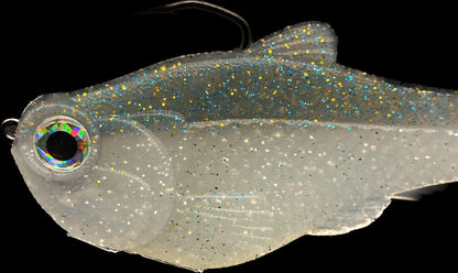 4.5in Nacho boot-tail soft swimbait by Bull Shad Swimbaits with silver blue yellow glitter on Tampa Home & Garden Store