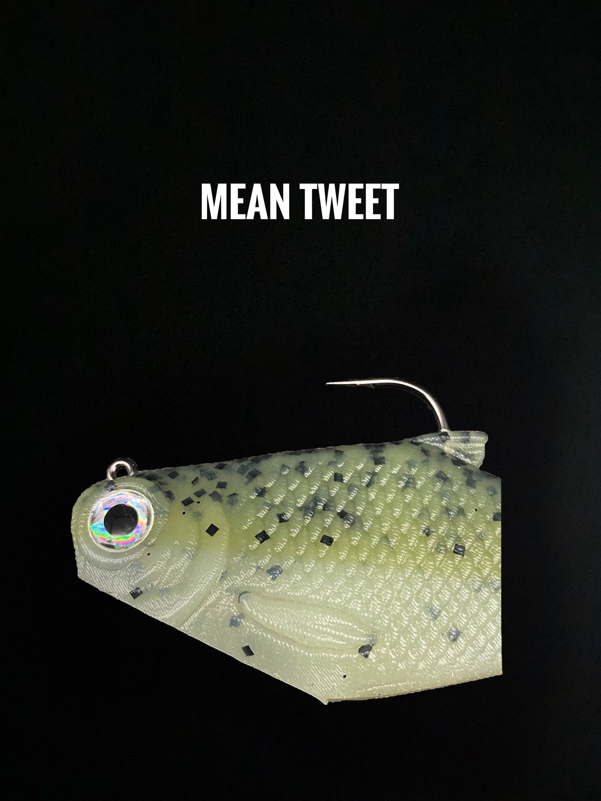 Boot-tail soft swimbait Bacca Burrito by Bull Shad Swimbaits in green with black square scales and glossy eye on Tampa Home & Garden Store