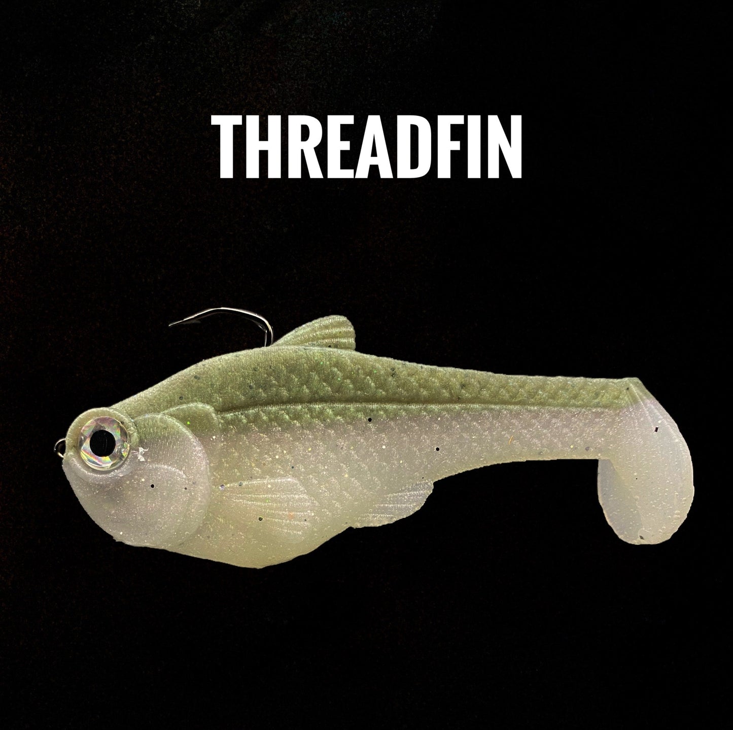 4.5 inch Nacho boot-tail soft swimbait by Bull Shad, olive green fishing lure with exposed hook on Tampa Home & Garden Store