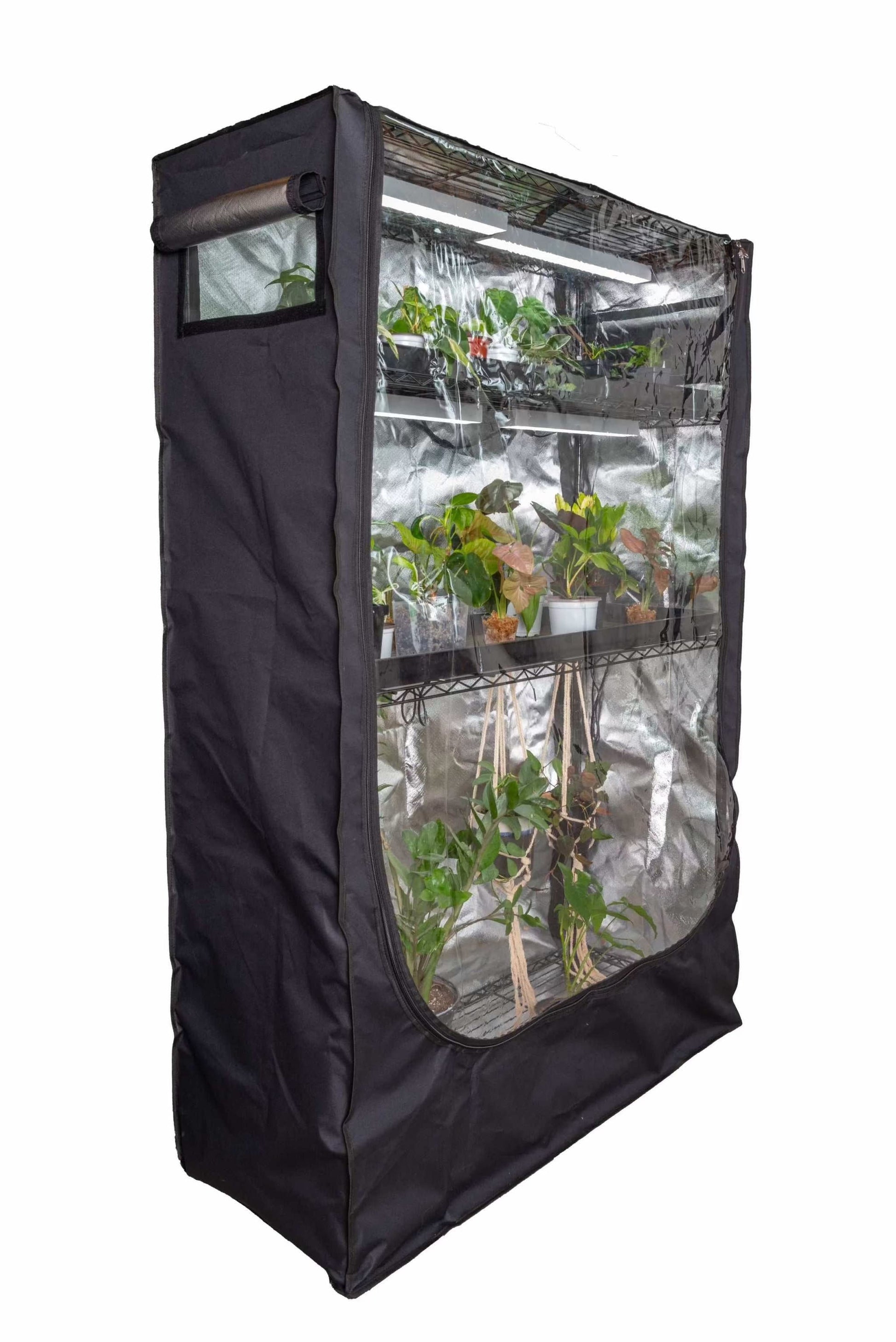 Baker's Rack Grow Tent Cover 48x18x72 Thrive Ecosystems, black fabric with clear front door on Tampa Home & Garden Store