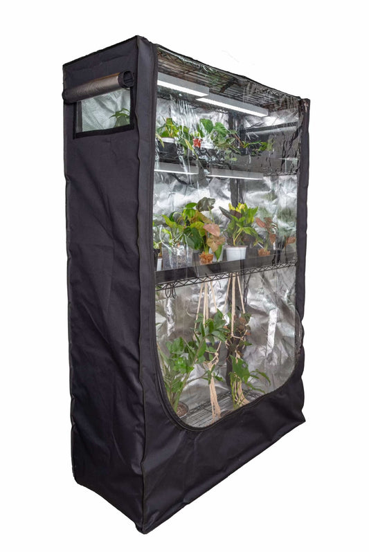 Baker's Rack Grow Tent Cover 48x18x72 Thrive Ecosystems, black fabric with clear front door on Tampa Home & Garden Store