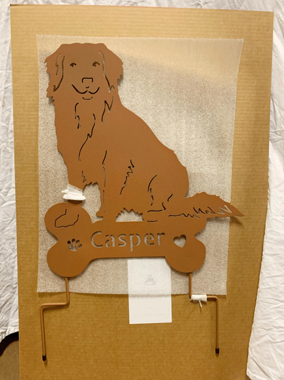 Nova Scotia Duck Tolling Retriever garden stake in copper by Rustica Ornamentals with Casper on Tampa Home & Garden Store