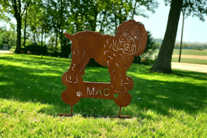 Wheaten Terrier garden stake by Rustica Ornamentals, rust-colored metal wall hanging silhouette on Tampa Home & Garden Store