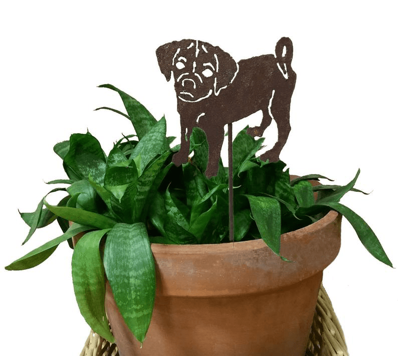 Puggle Plant Stake brown metal silhouette in terracotta pot Rustica Ornamentals Home & Garden on Tampa Home & Garden Store