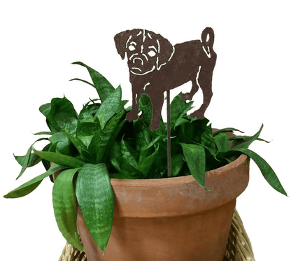 Puggle Plant Stake brown metal silhouette in terracotta pot Rustica Ornamentals Home & Garden on Tampa Home & Garden Store