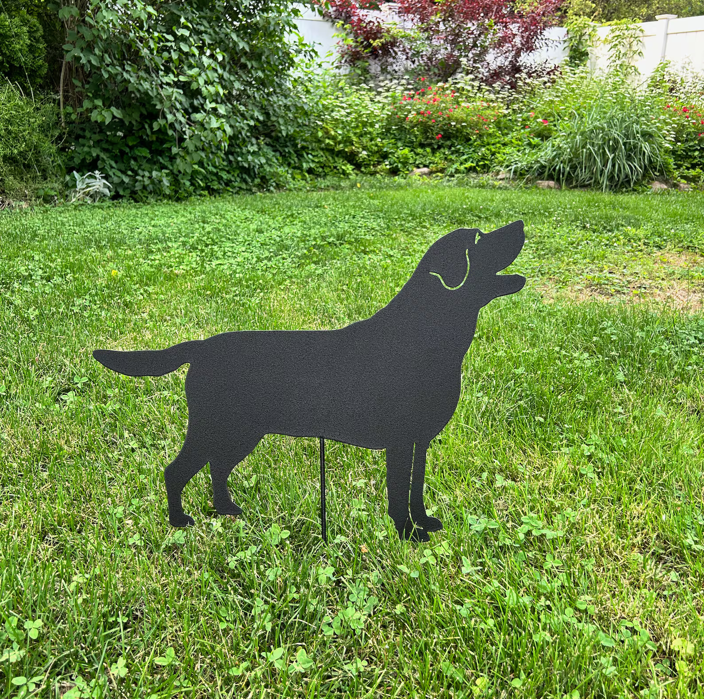 Labrador Retriever Memorial lawn ornament silhouette, black metal, Rustica Ornamentals on Tampa Home & Garden Store