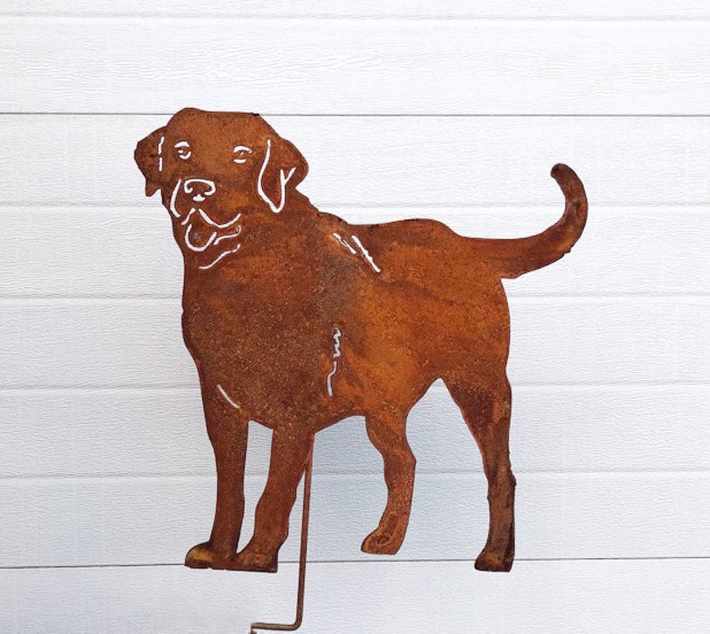 Labrador statue metal wall art in rustic brown finish for outdoor yard decor on Tampa Home & Garden Store