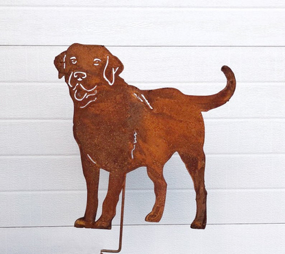 Labrador statue metal wall art in rustic brown finish for outdoor yard decor on Tampa Home & Garden Store