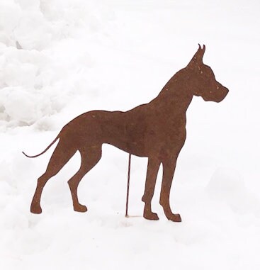 Great Dane garden stake or wall hanging rust-colored metal lawn ornament Rustica Ornamentals on Tampa Home & Garden Store