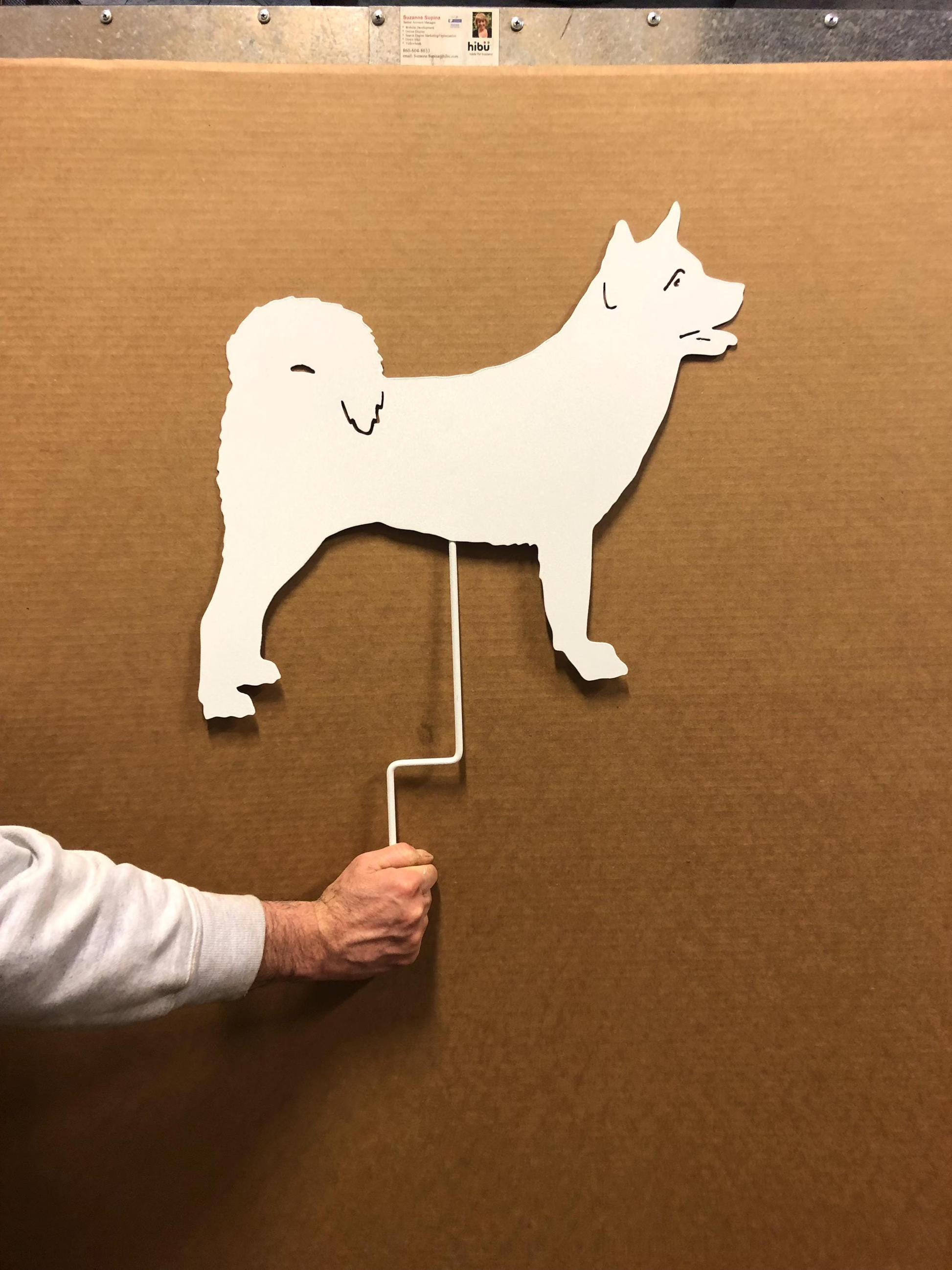 Japanese Akita garden stake silhouette in white metal by Rustica Ornamentals, lawn ornament on Tampa Home & Garden Store