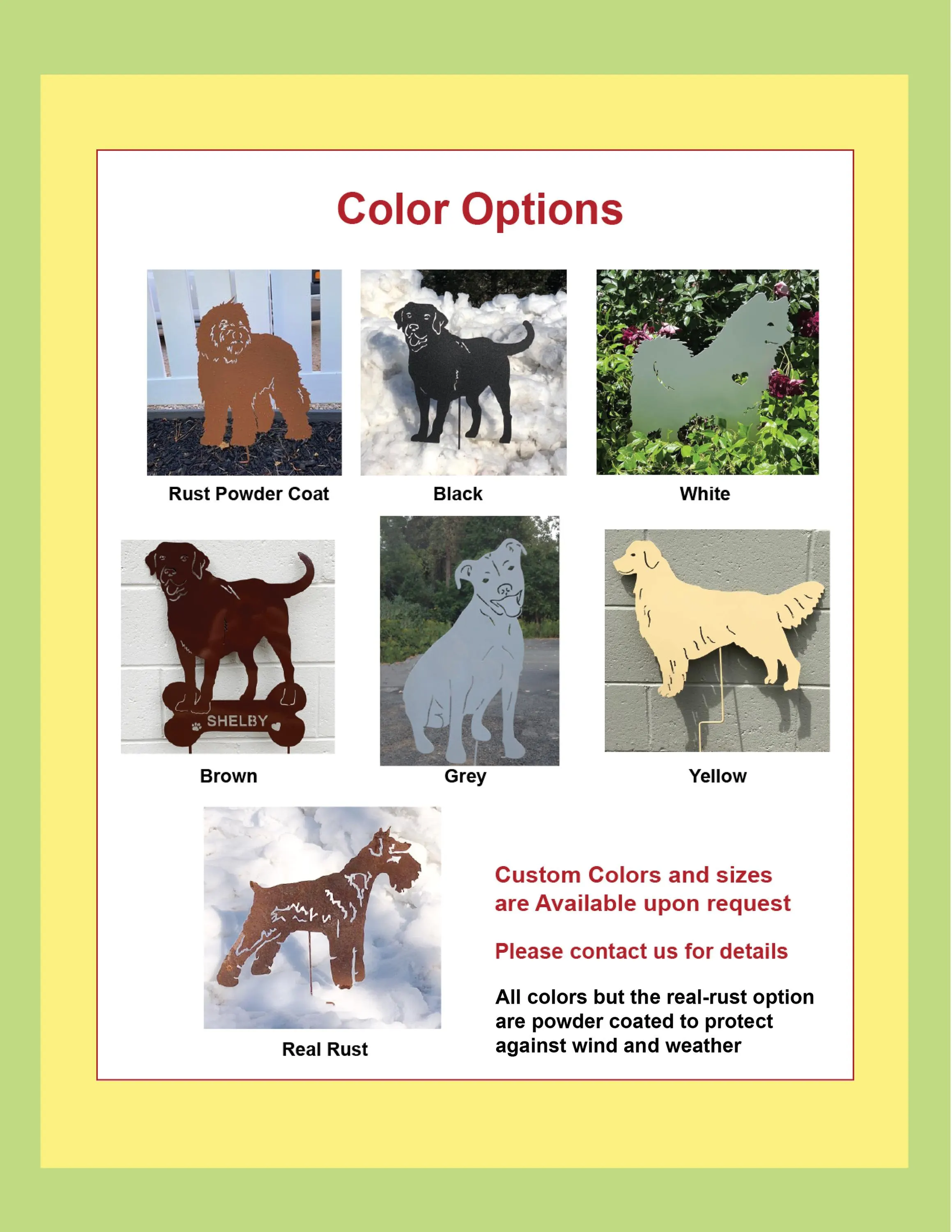 Australian Cattle Dog garden stake color options Rust Powder Coat, Black, White by Rustica on Tampa Home & Garden Store