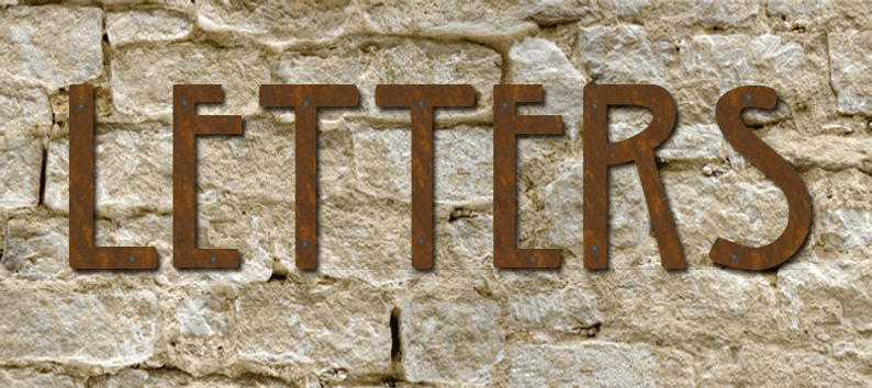 Mission style house letters set of 5 in rust metal on stone wall by Rustica Ornamentals on Tampa Home & Garden Store