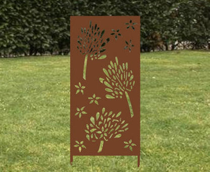 Privacy screen metal wall art with tree cutouts rust finish by Rustica Ornamentals 46 inch on Tampa Home & Garden Store