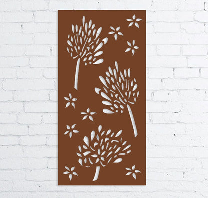 Privacy screens metal wall art brown panel with tree cutouts by Rustica Ornamentals on Tampa Home & Garden Store