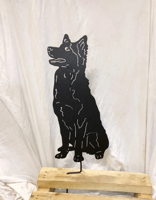 Husky garden stake wall hanging in black metal silhouette by Rustica Ornamentals, lawn ornament on Tampa Home & Garden Store