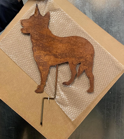 Australian Cattle Dog garden stake silhouette in rusted metal by Rustica Ornamentals on Tampa Home & Garden Store