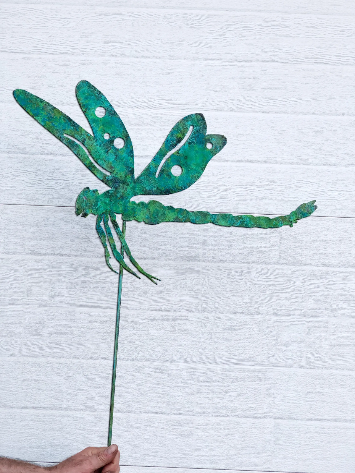 Dragonfly garden stake Rustica Ornamentals turquoise metal with cutout wings on Tampa Home & Garden Store