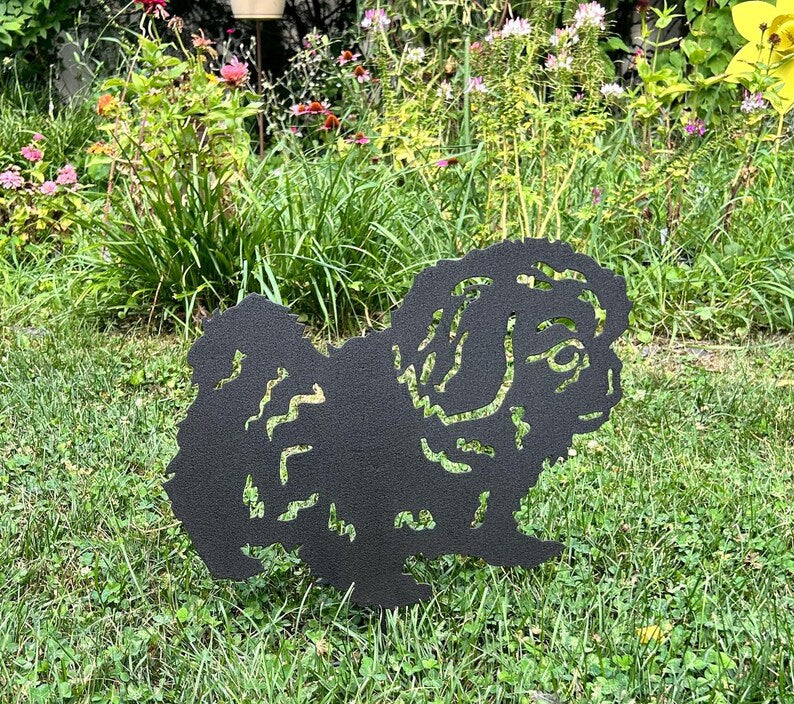 Pekingese garden stake wall hanging black metal lawn ornament by Rustica Ornamentals on Tampa Home & Garden Store