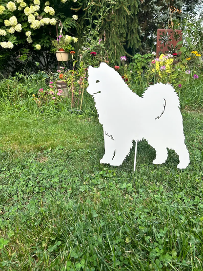 Samoyed garden stake white metal silhouette lawn ornament on Tampa Home & Garden Store