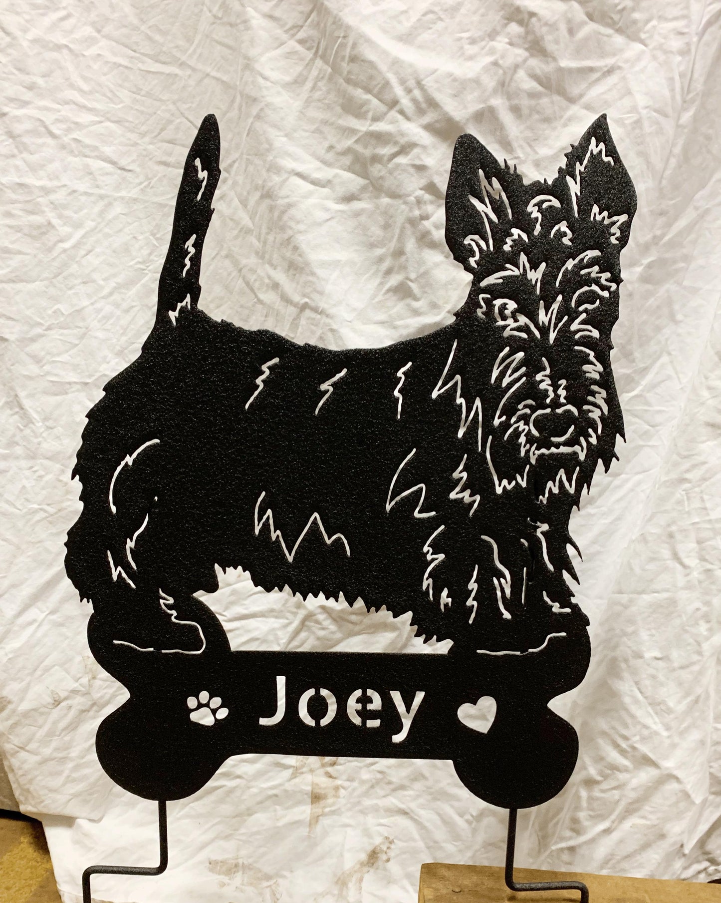 Scottish Terrier garden stake wall hanging black metal silhouette Rustica Ornamentals yard decor on Tampa Home & Garden Store