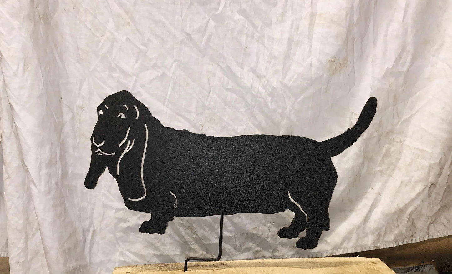 Basset Hound wall art silhouette, black metal lawn ornament with stake on Tampa Home & Garden Store