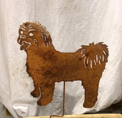 Shih Tzu garden stake metal pair rust finish by Rustica Ornamentals lawn ornament on Tampa Home & Garden Store