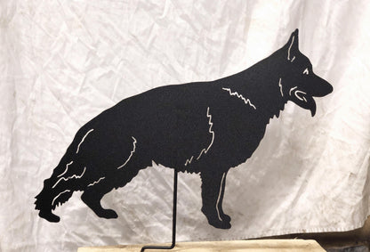 German Shepherd statue silhouette on a black metal yard stake by Rustica Ornamentals Sculptures & Statues on Tampa Home & Garden Store