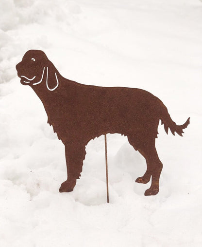 English Setter garden stake silhouette in rust metal by Rustica Ornamentals for lawn decor on Tampa Home & Garden Store