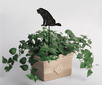 St Bernard plant stake by Rustica Ornamentals, black silhouette atop a beige planter on Tampa Home & Garden Store